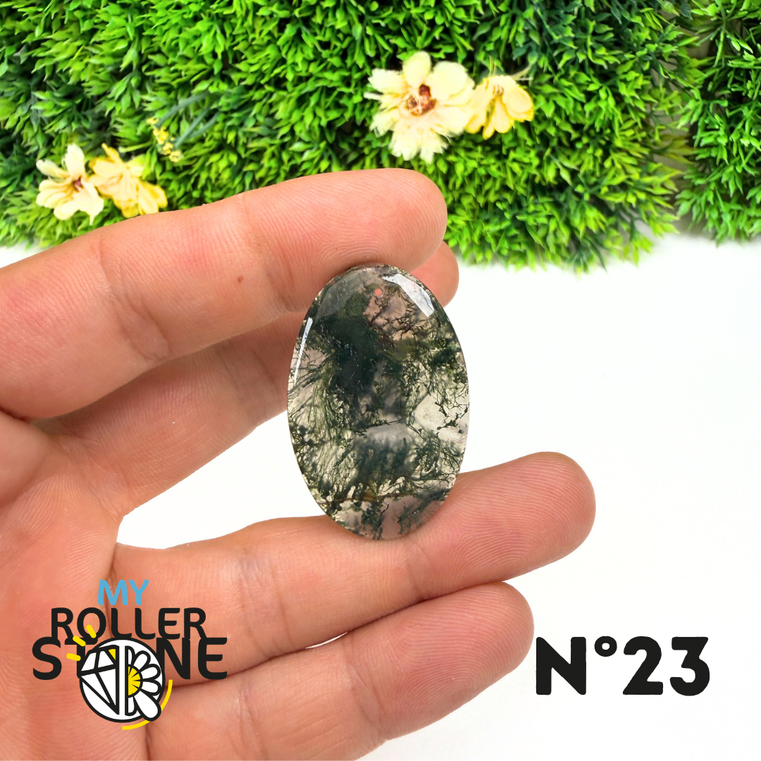 Pendentif Percé Agate Mousse Naturelle 5A