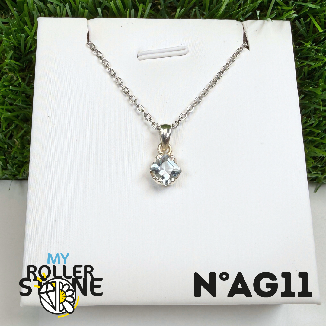 Pendentif Aigue-Marine Facettée Argent 925 #AG11