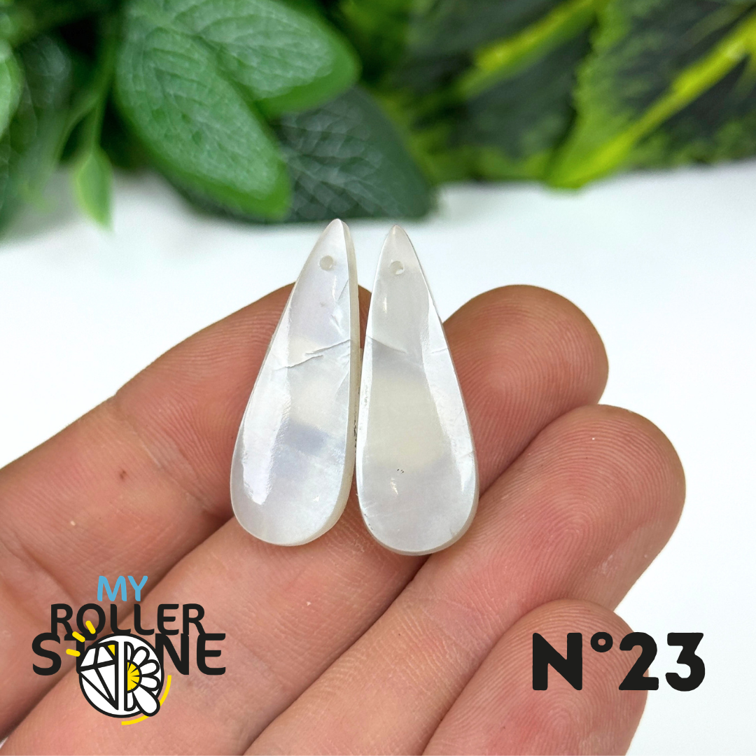 Paire de Cabochon percé en Pierre de lune D'Inde pour Boucles d'oreilles