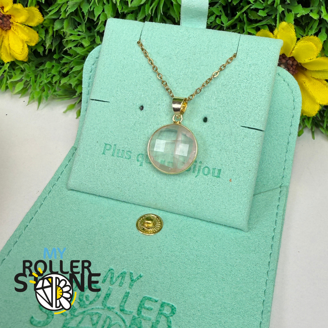 Pendentif Rond Pierre Facetté Quartz Rose
