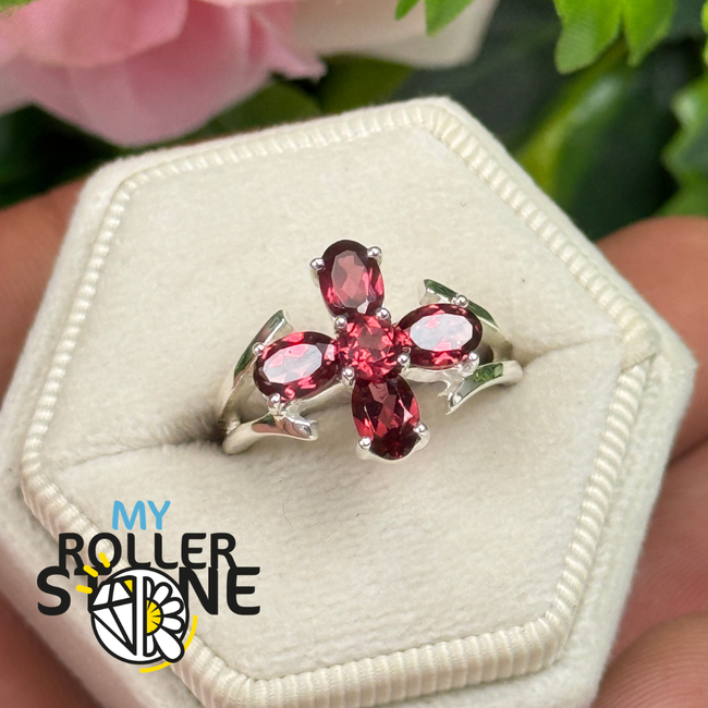 Bague argent grenat taillé #5178