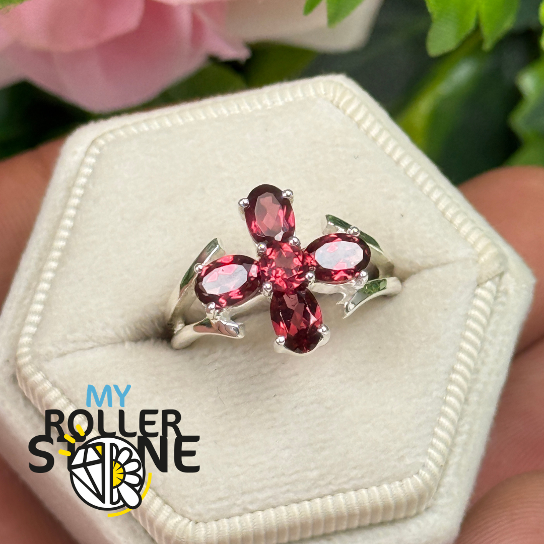 Bague argent grenat taillé #5178