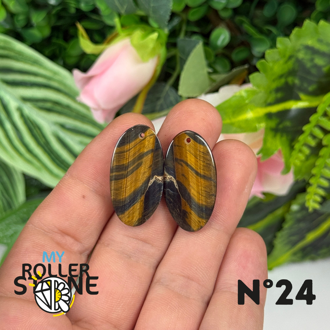 Paire de Cabochon percé en Oeil de Faucon pour Boucles d'oreilles