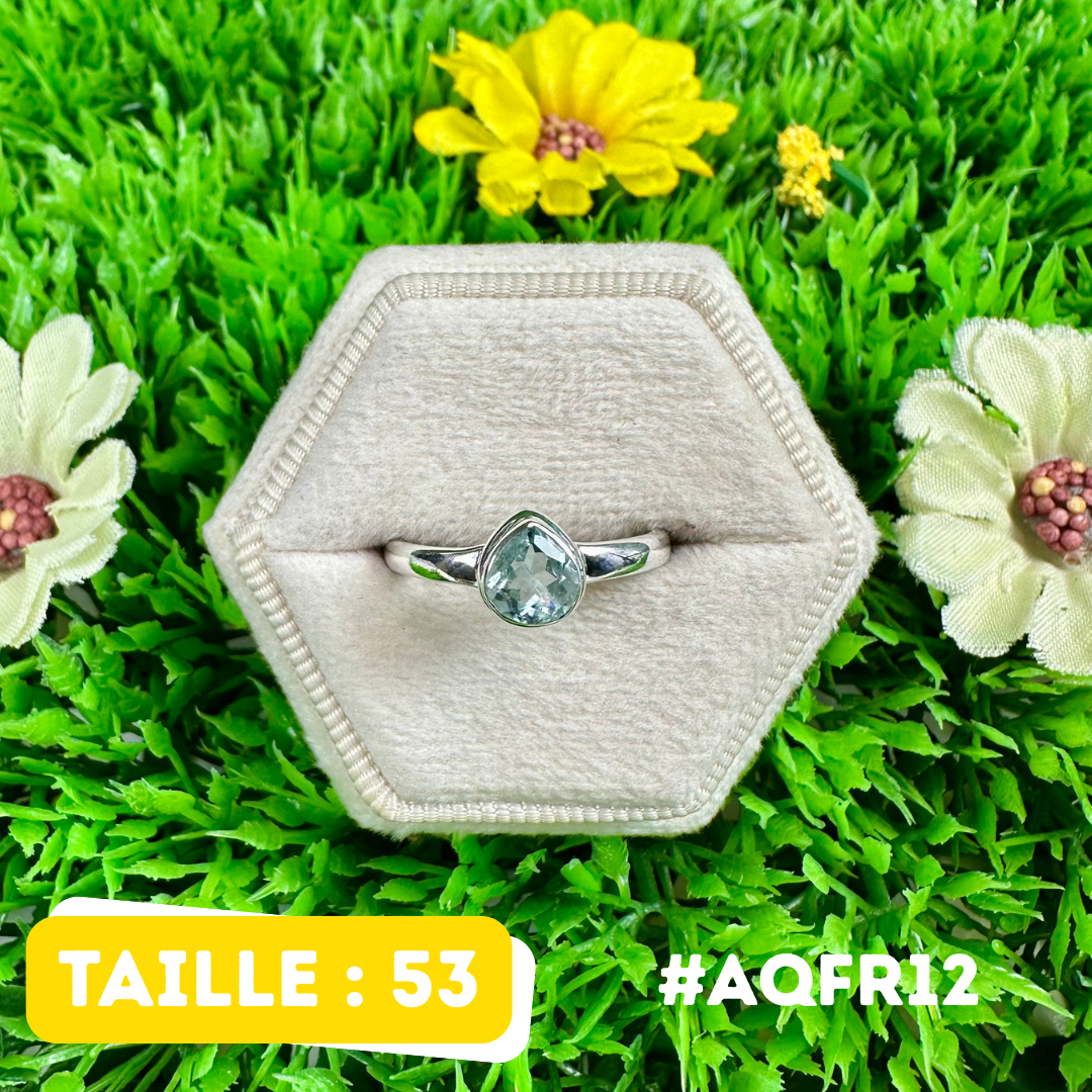 Bague Argent 925 Aigue-Marine Facettée #AQFR12