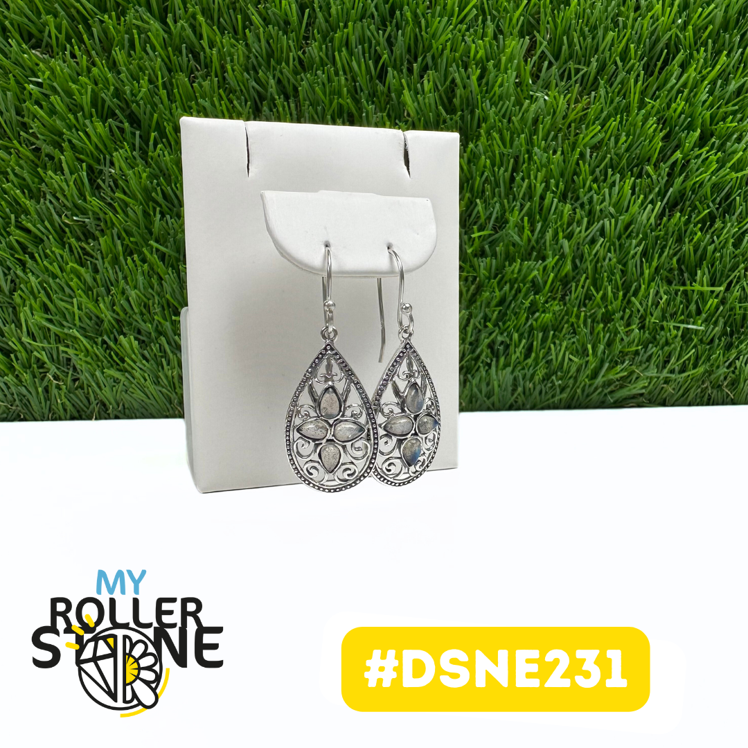 Boucles D'Oreilles Design Goutte Filigranée Labradorite en Argent 925 #DSNE231