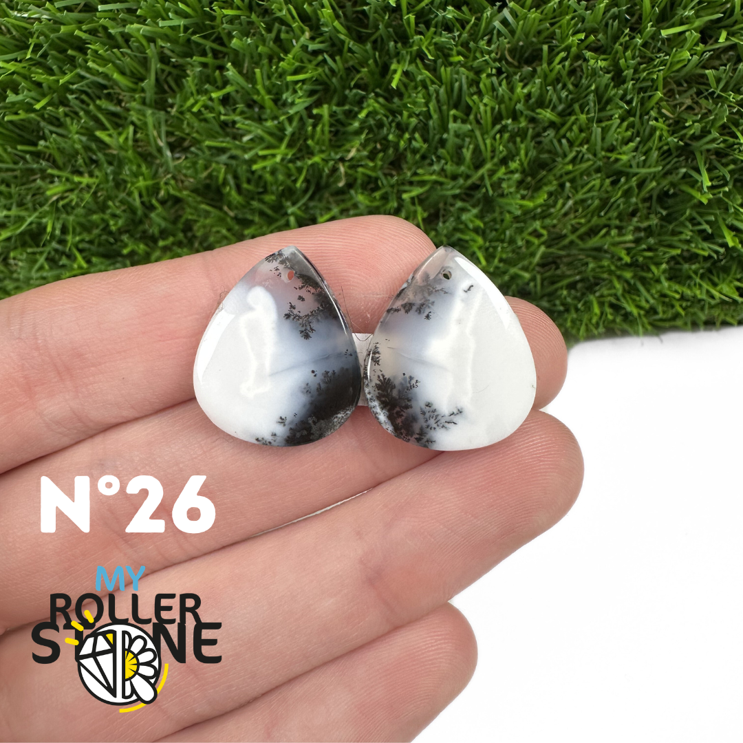 Paire de cabochons Opale Dendritique percé (Pour Boucles d'oreilles)