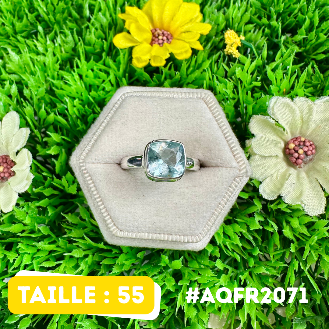 Bague Argent 925 Aigue-Marine Facettée #AQFR2071