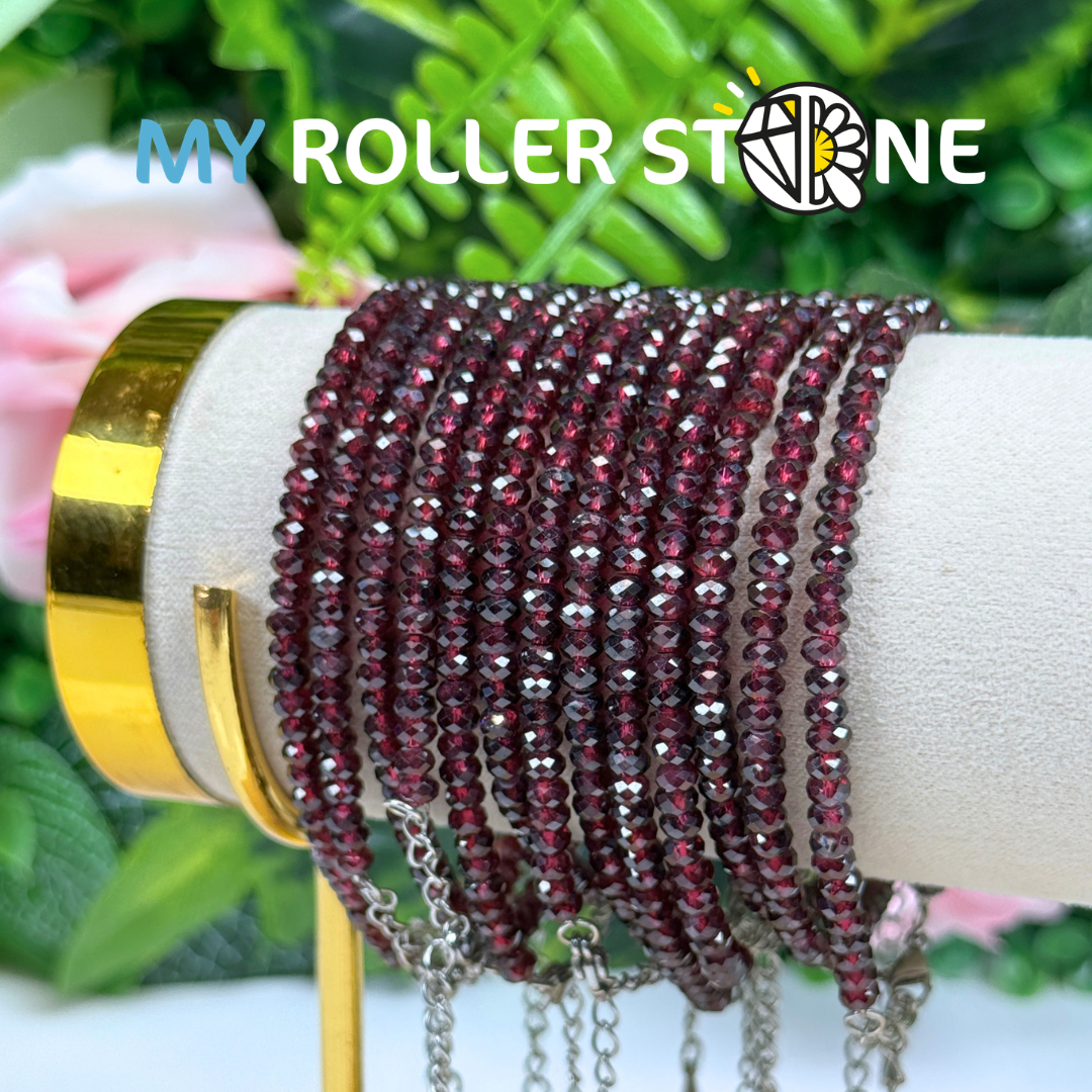 Bracelet facetté Grenat rouge fermoir Acier inoxydable