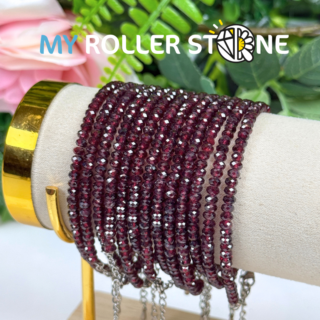 Bracelet facetté Grenat rouge fermoir Acier inoxydable