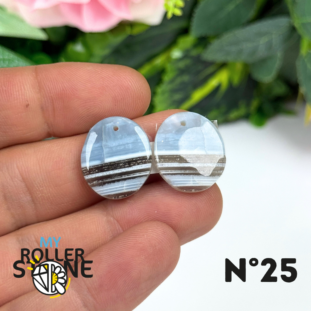 Paire de Cabochons percé en Opale bleue pour Boucles d'oreilles
