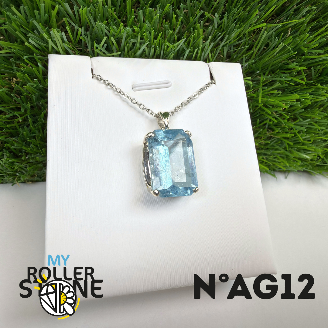 Pendentif Aigue-Marine Facettée Argent 925 #AG12