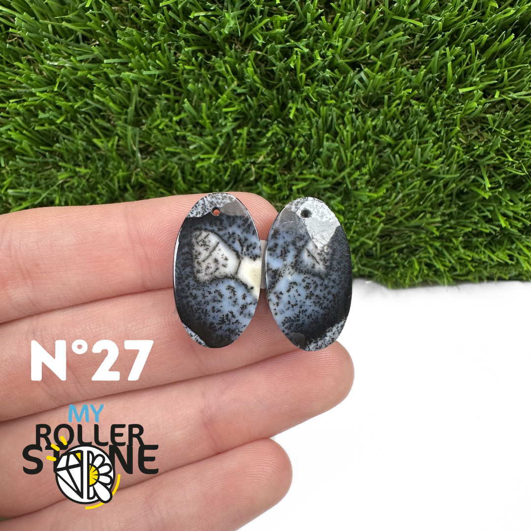 Paire de cabochons Opale Dendritique percé (Pour Boucles d'oreilles)