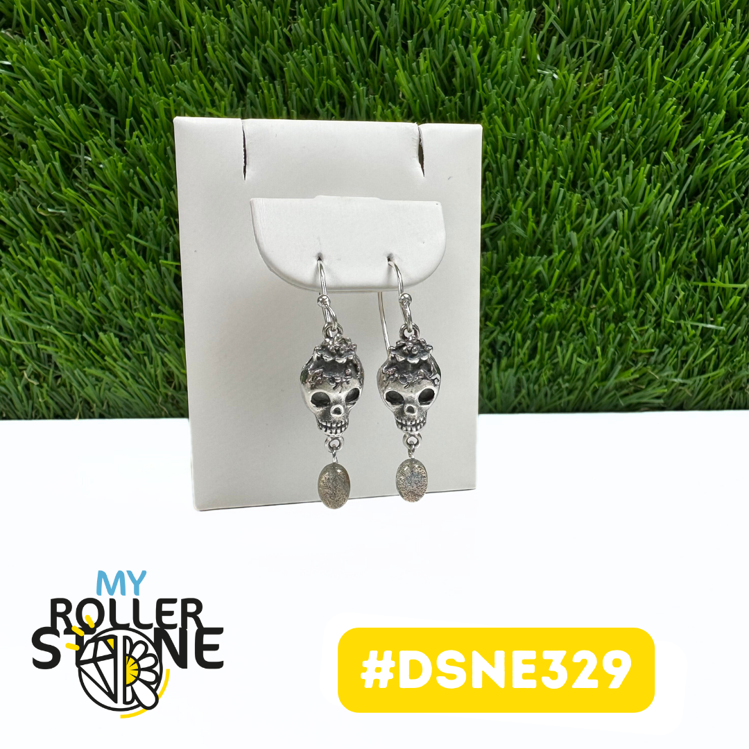 Boucles D'Oreilles Design Tête De Mort Labradorite en Argent 925 #DSNE329