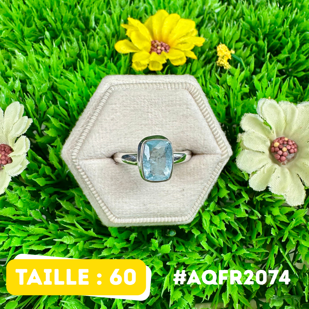 Bague Argent 925 Aigue-Marine Facettée #AQFR2074