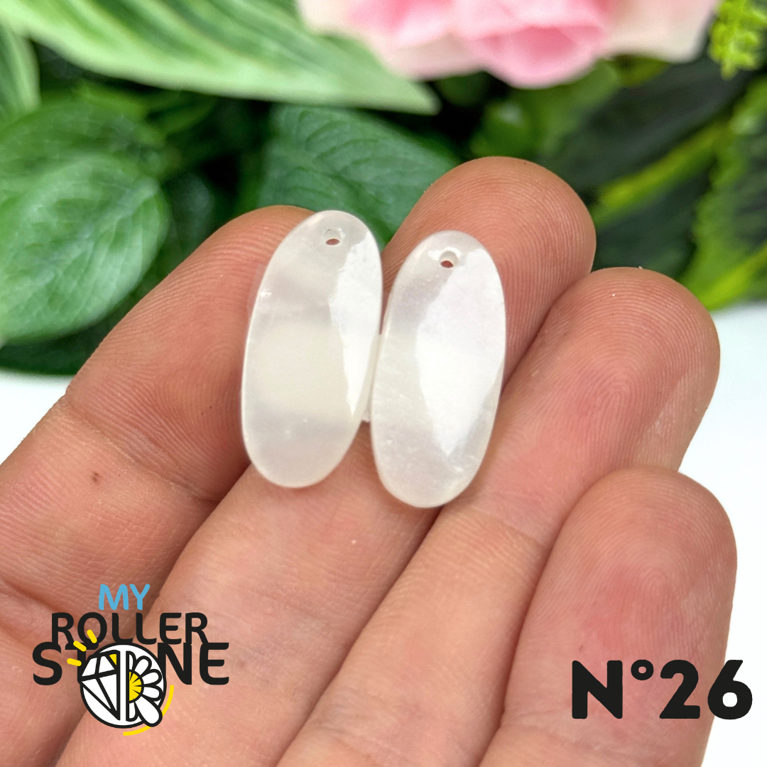 Paire de Cabochon percé en Pierre de lune D'Inde pour Boucles d'oreilles
