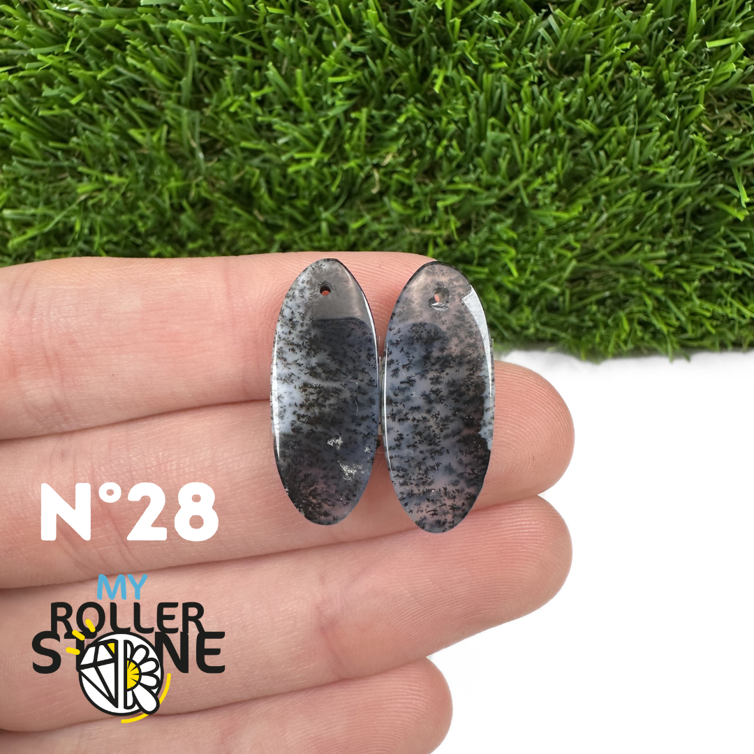 Paire de cabochons Opale Dendritique percé (Pour Boucles d'oreilles)