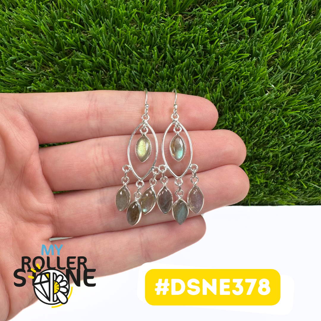 Boucles D'Oreilles Design Attrape Rêve Feuille Labradorite en Argent 925 #DSNE378
