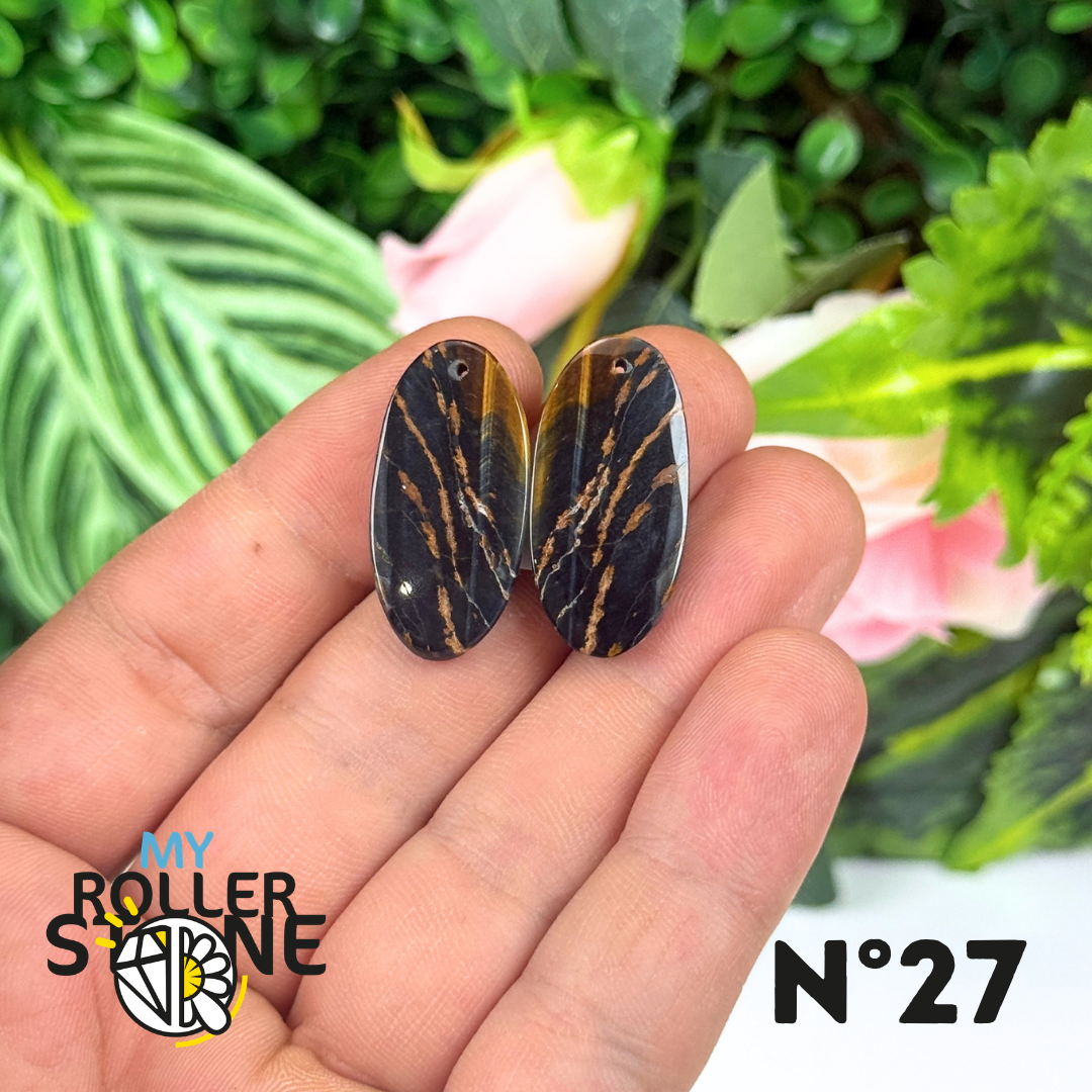 Paire de Cabochon percé en Oeil de Faucon pour Boucles d'oreilles