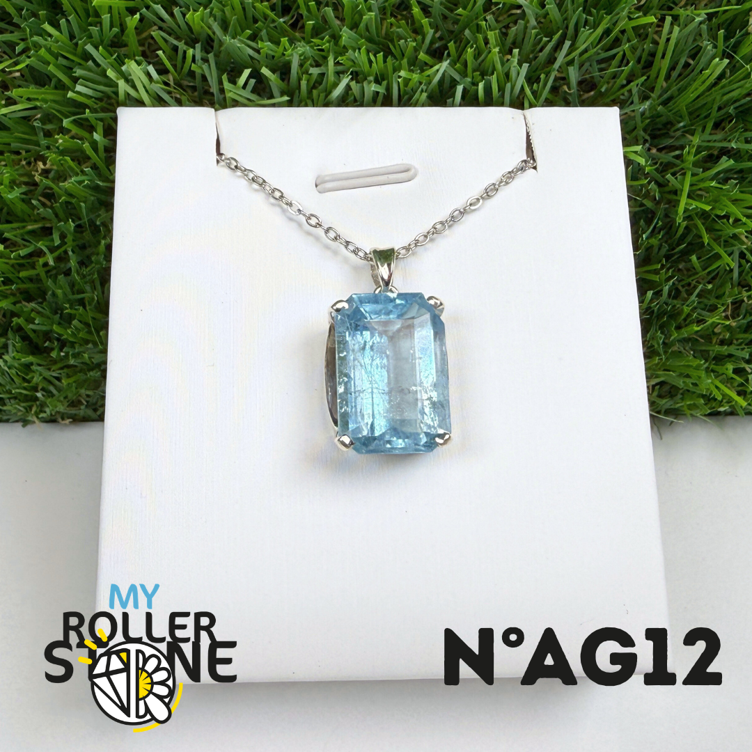 Pendentif Aigue-Marine Facettée Argent 925 #AG12