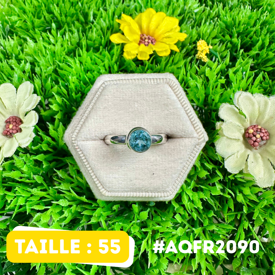 Bague Argent 925 Aigue-Marine Facettée #AQFR2090