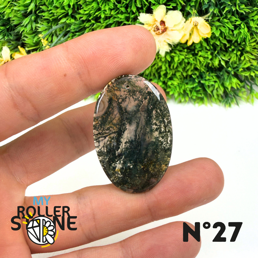 Pendentif Percé Agate Mousse Naturelle 5A