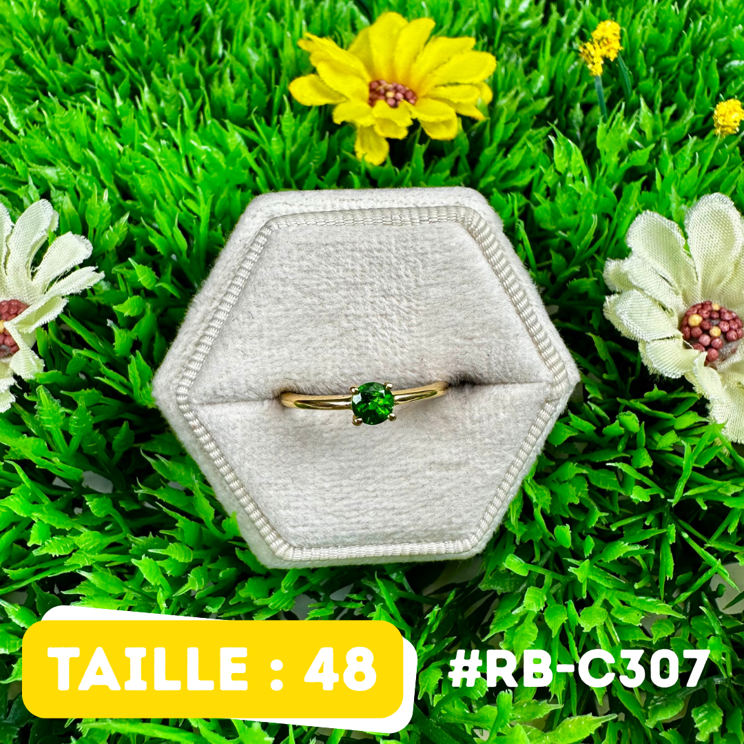 Bague Diopside Argent 925 Plaqué Or 18K Ovale (5 Tailles) (RB-C307)