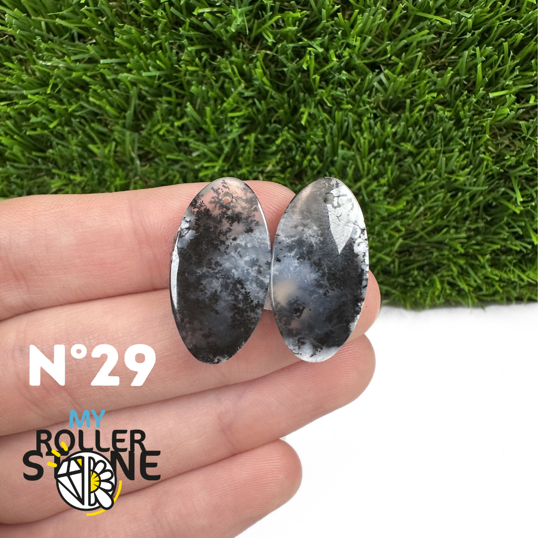 Paire de cabochons Opale Dendritique percé (Pour Boucles d'oreilles)