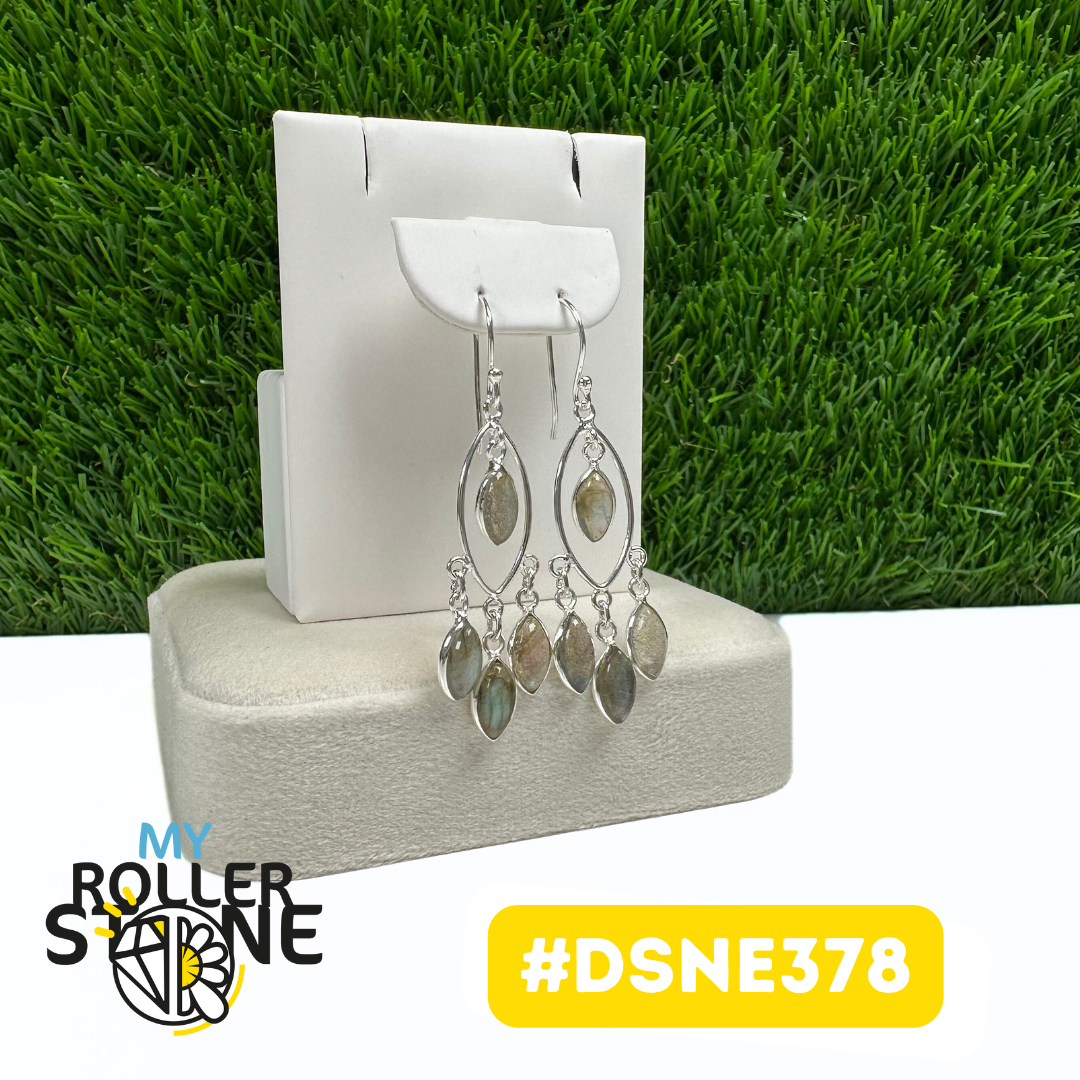 Boucles D'Oreilles Design Attrape Rêve Feuille Labradorite en Argent 925 #DSNE378