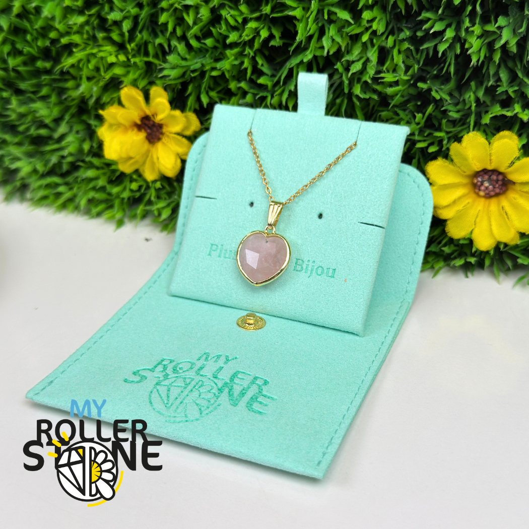 Pendentif Coeur Serti (Lapis Lazuli, Amazonite , Obsidienne et Quartz Rose)