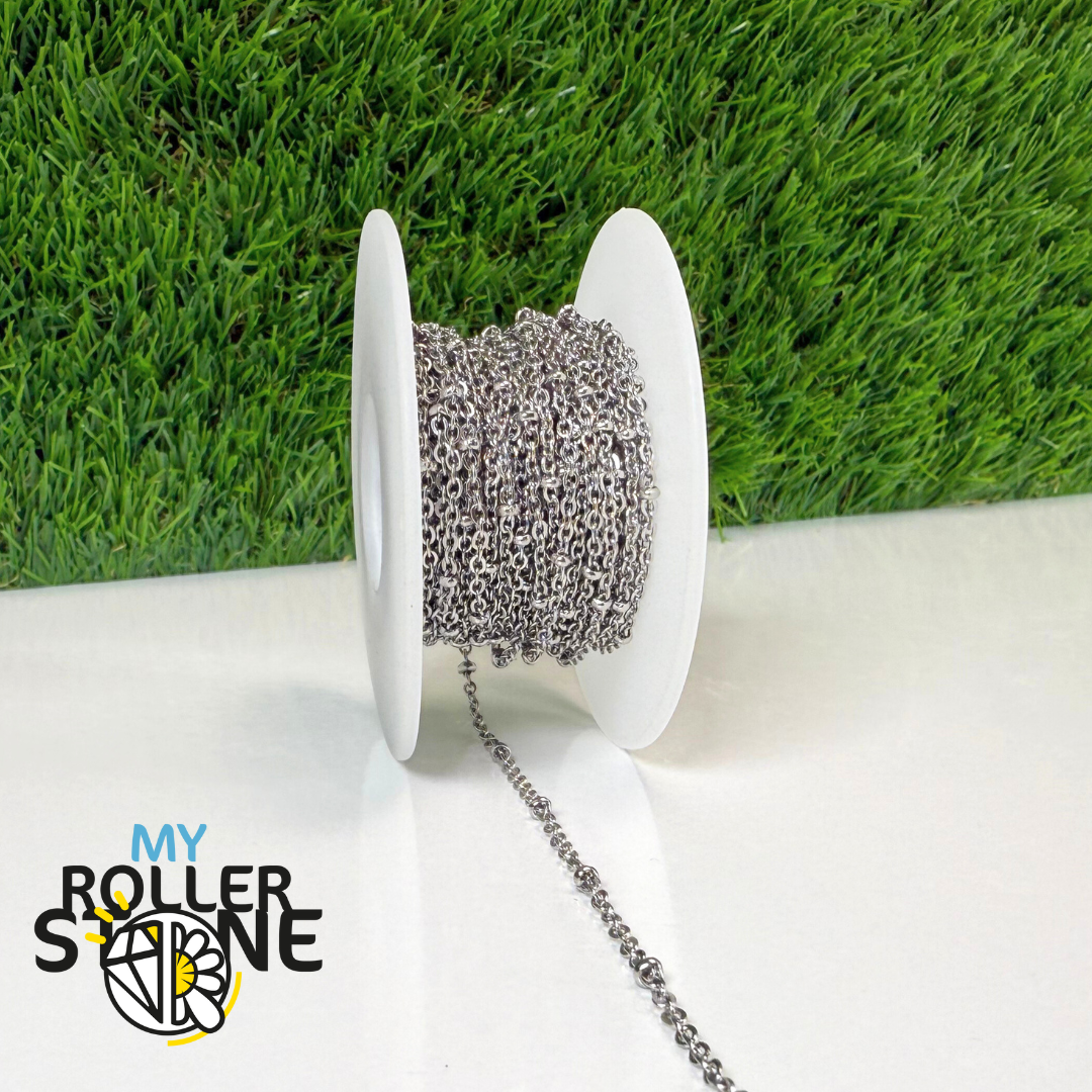 Chaine acier inoxydable perlée Or et argent (10 mètres)