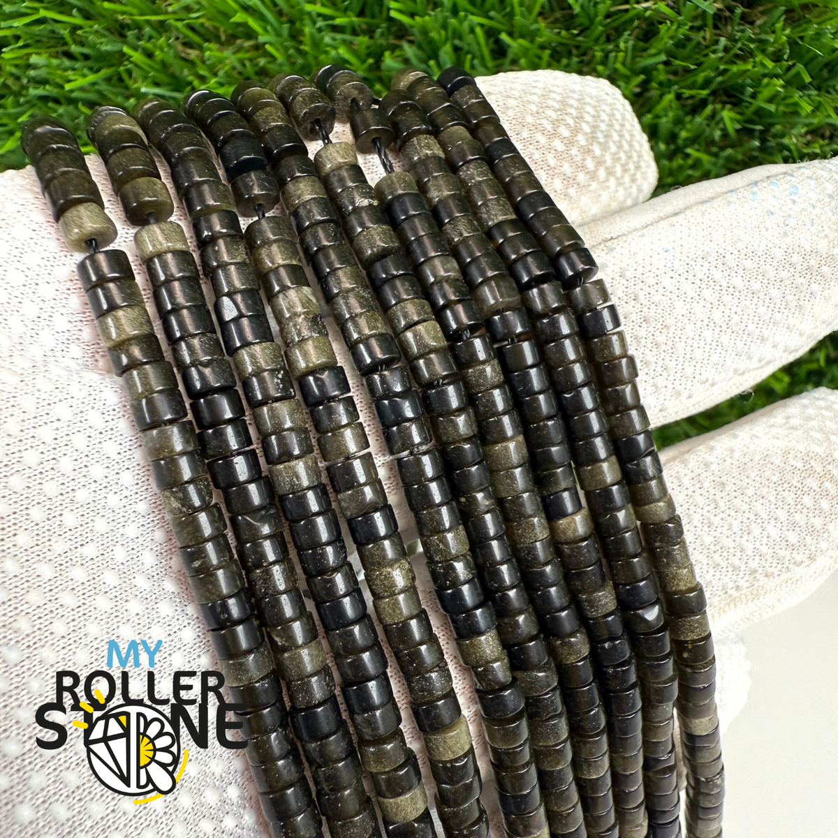 Perle heishi Obsidienne Dorée