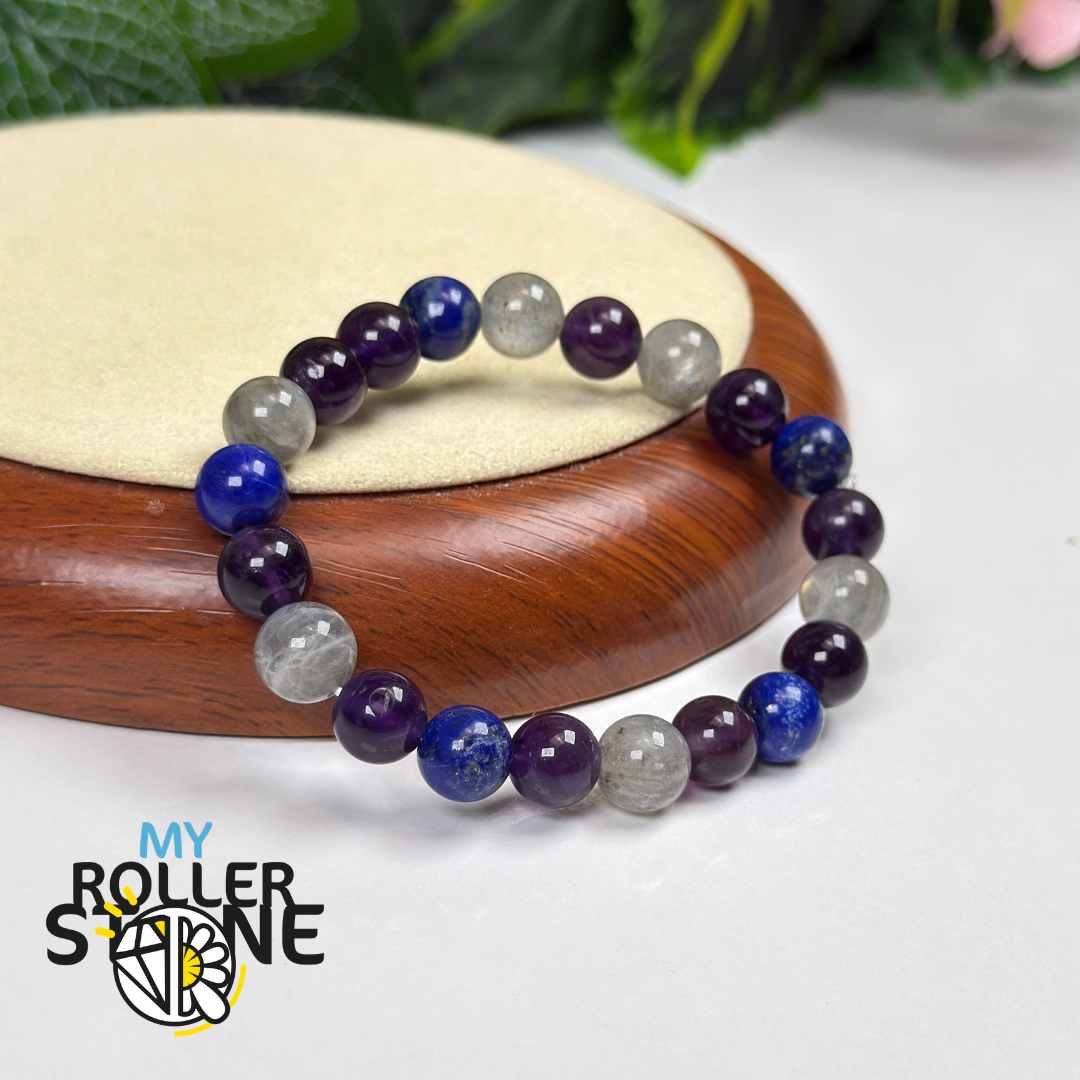 Bracelet Chemin de Vie 7 – Améthyste, Labradorite & Lapis-lazuli