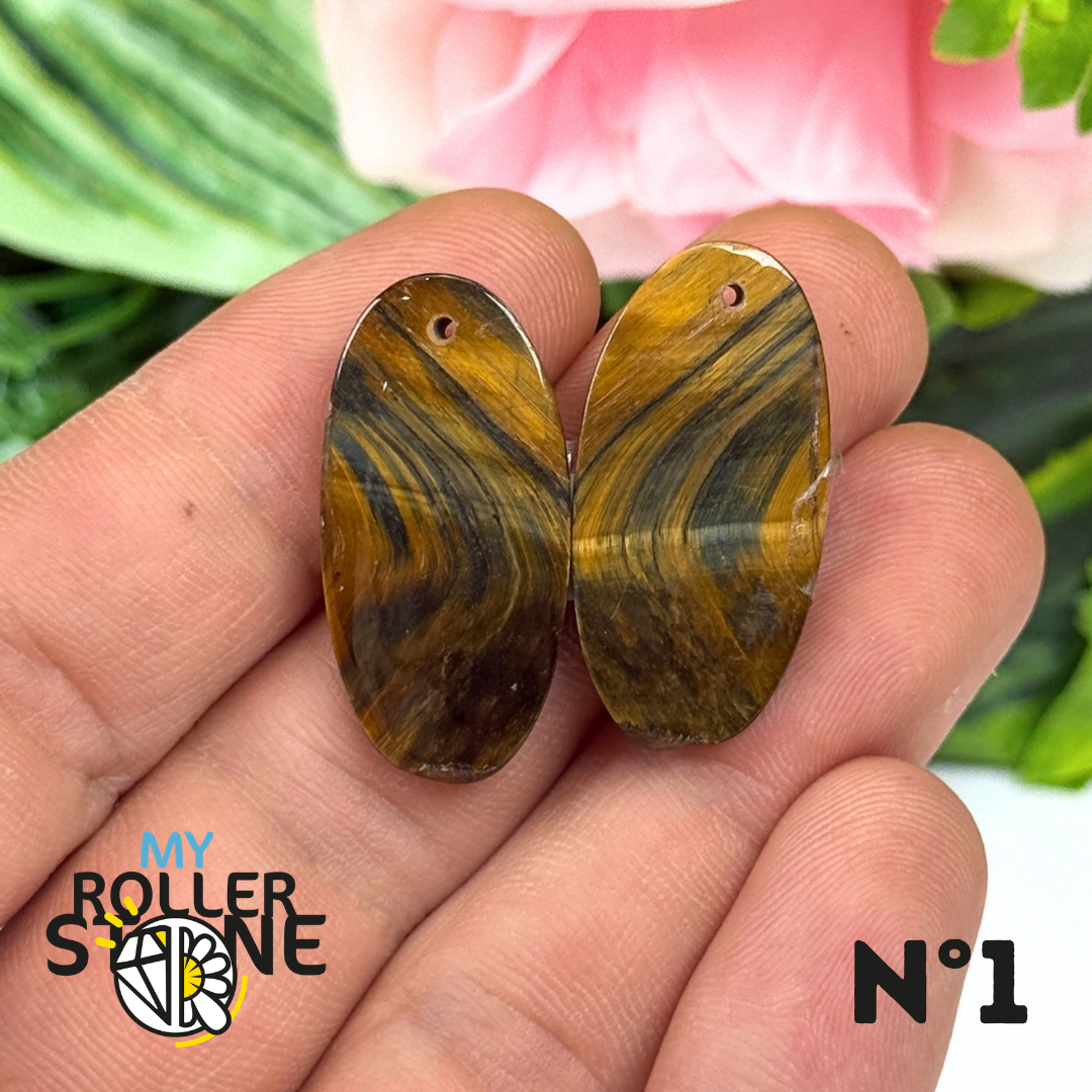 Paire de Cabochon percé en Oeil de Faucon pour Boucles d'oreilles
