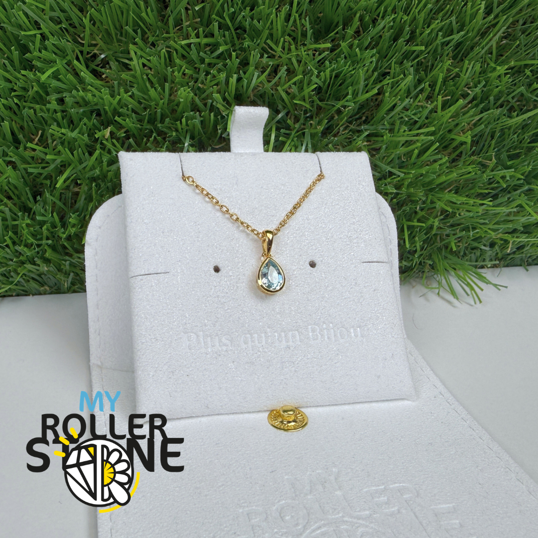 Pendentif Solitaire Topaze Bleue Argent 925 Plaqué Or