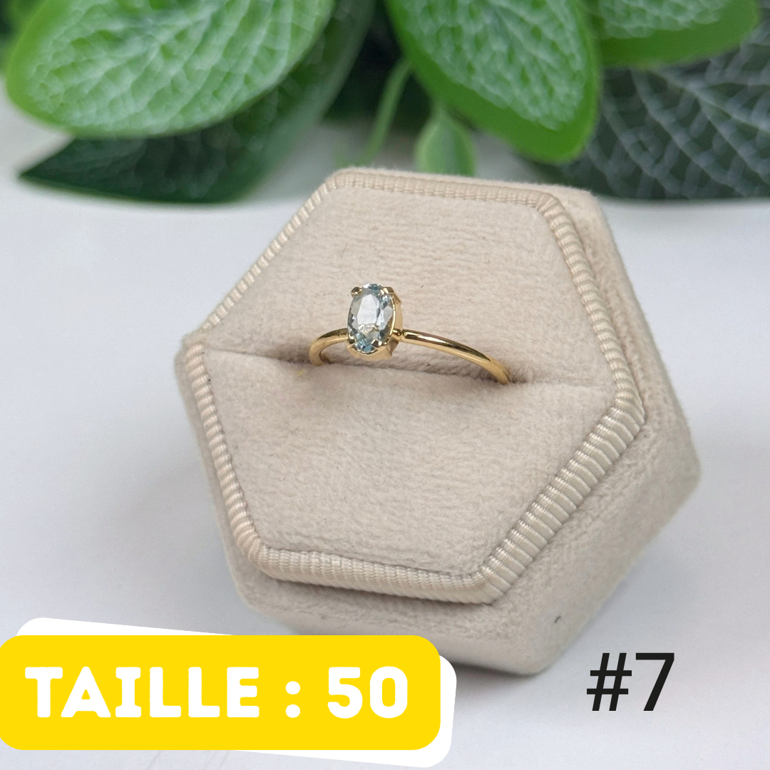 Bague Aigue-Marine facettée Argent 925 Plaqué Or #7