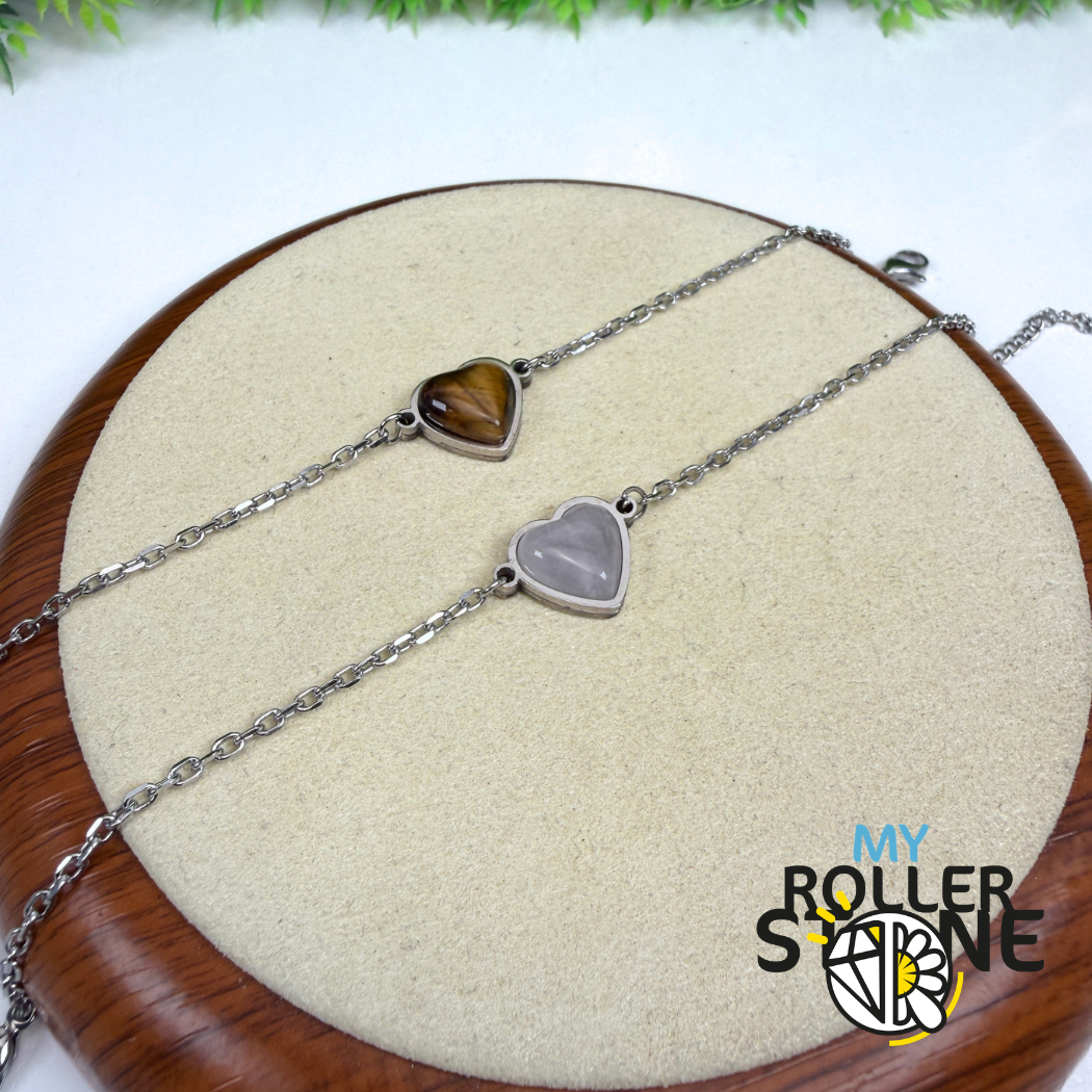 Bracelet Coeur Acier Inoxydable et Pierres naturelles