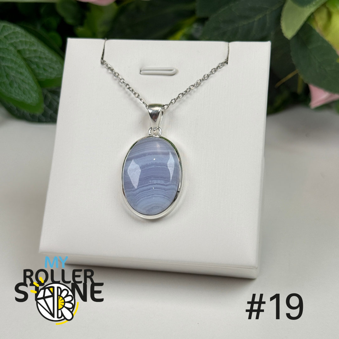 Pendentif argent agate dentelle bleue #AP19