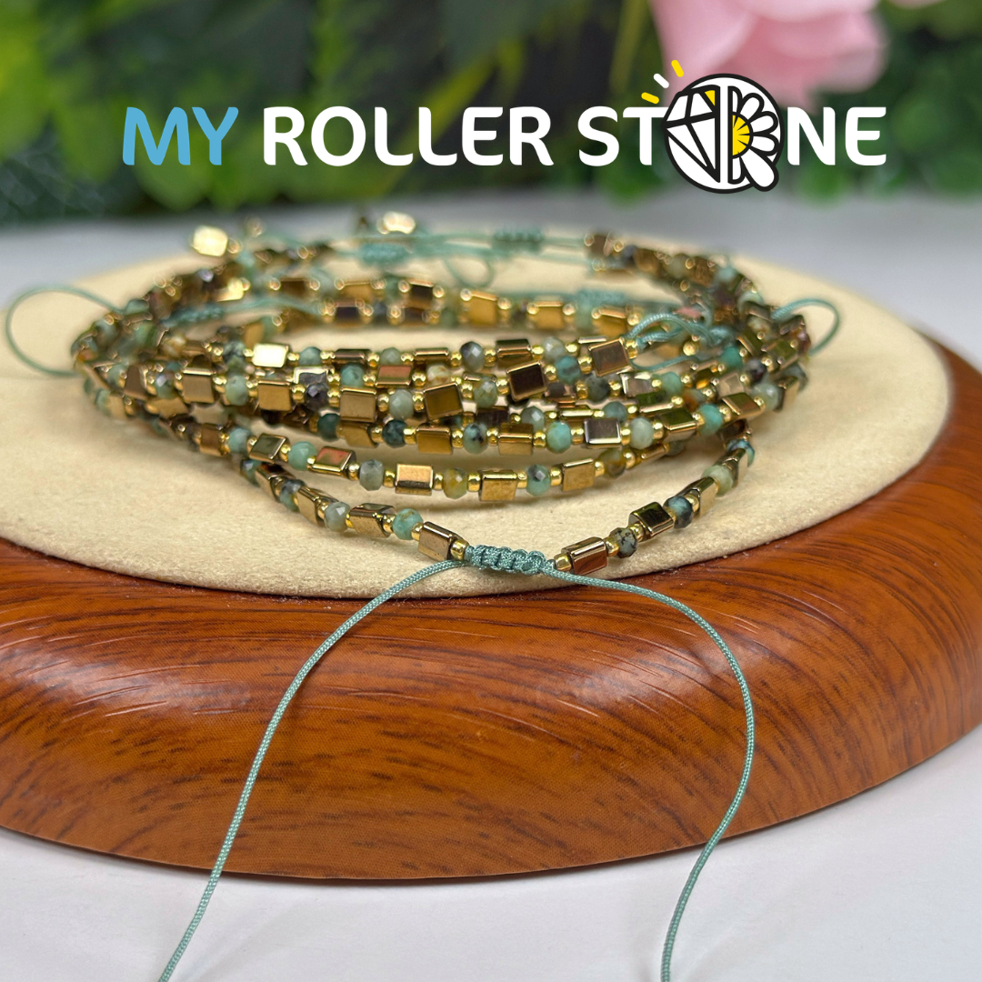 Bracelet Ajustable Turquoise Africaine et Pyrite