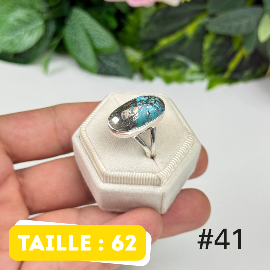 Bague argent 925 turquoise persane Nishapur #TR41