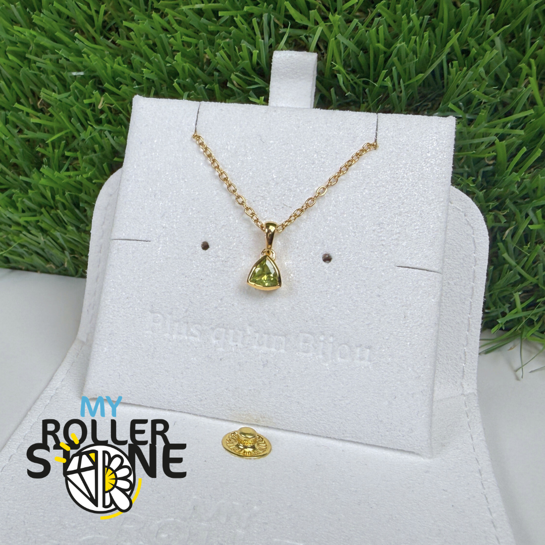 Pendentif Solitaire Trillon Péridot Argent 925 plaqué Or