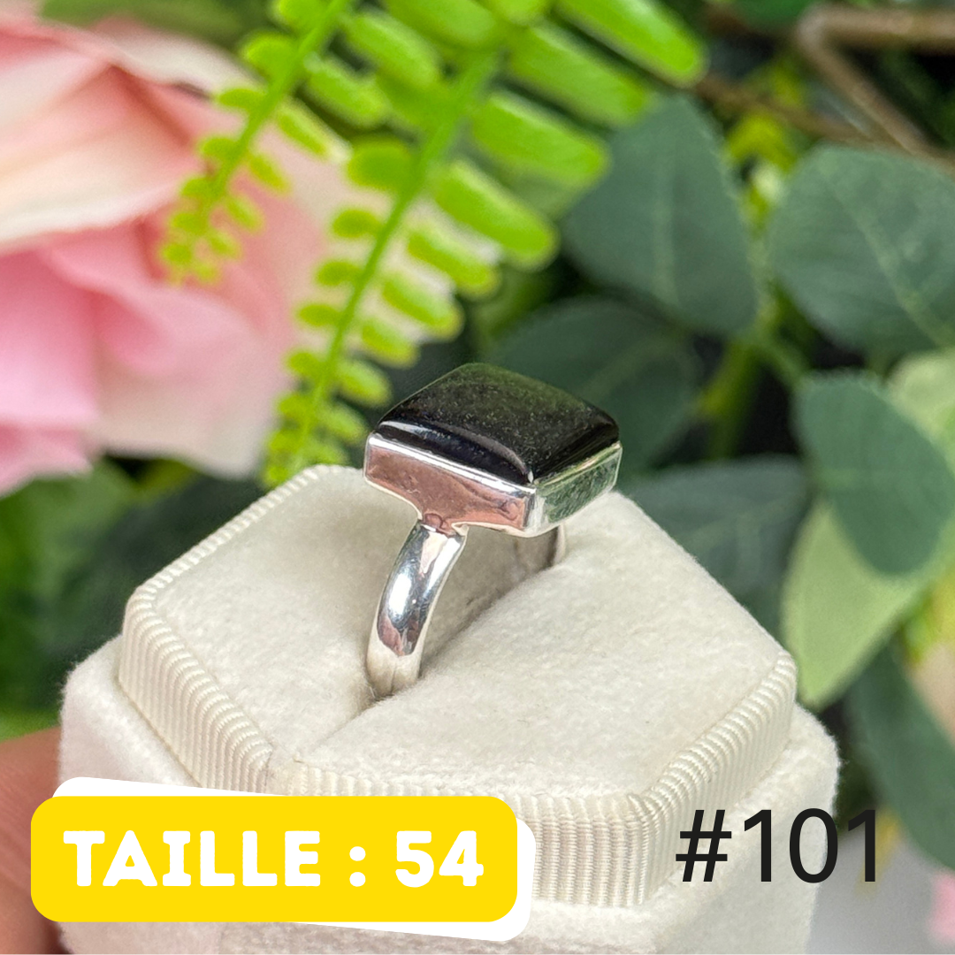 Bague argent obsidienne argentée #R101