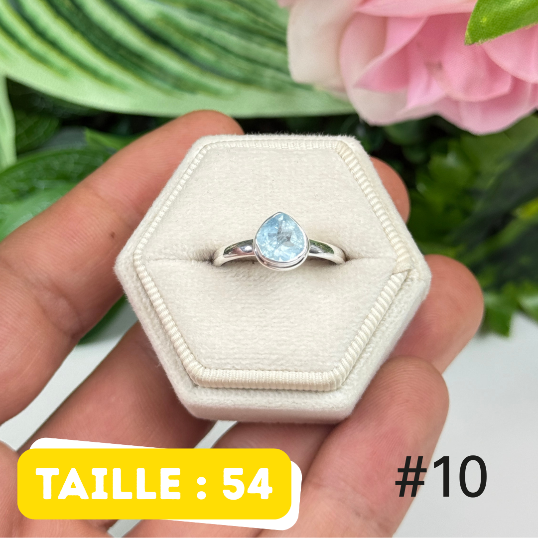 Bague argent aigue-marine facettée #FR10