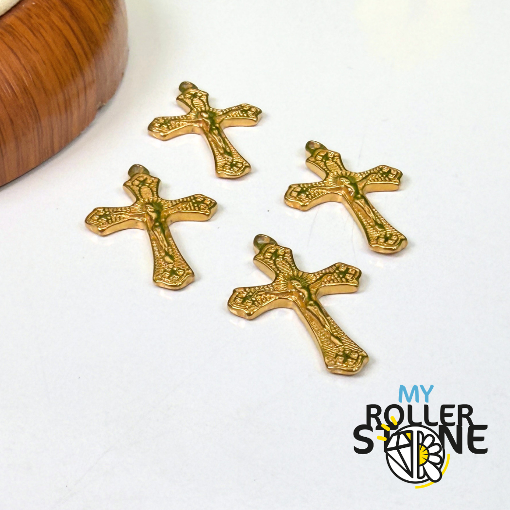 Pendentif Croix Jésus Doré Acier