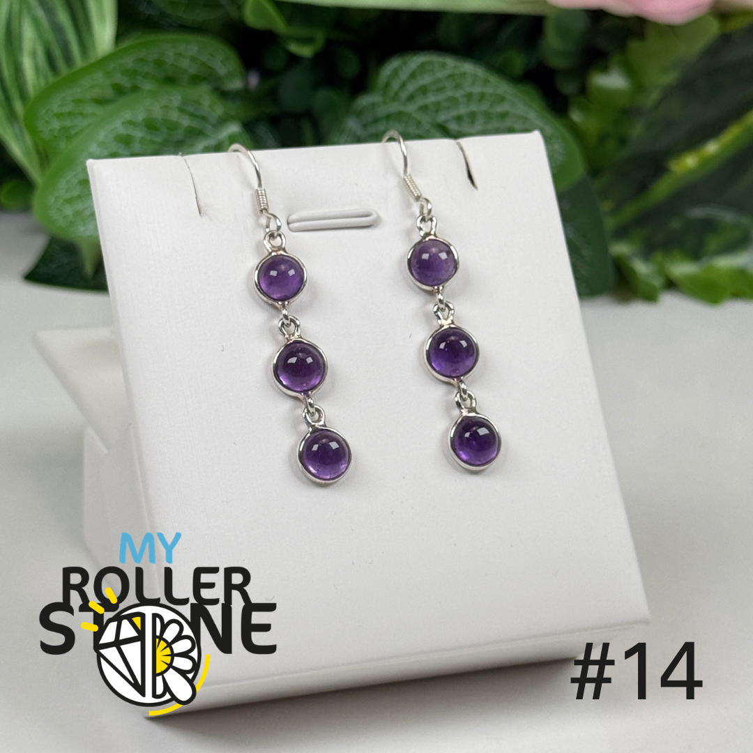 Boucles d’oreilles argent 925 améthyste serti clos #BE14