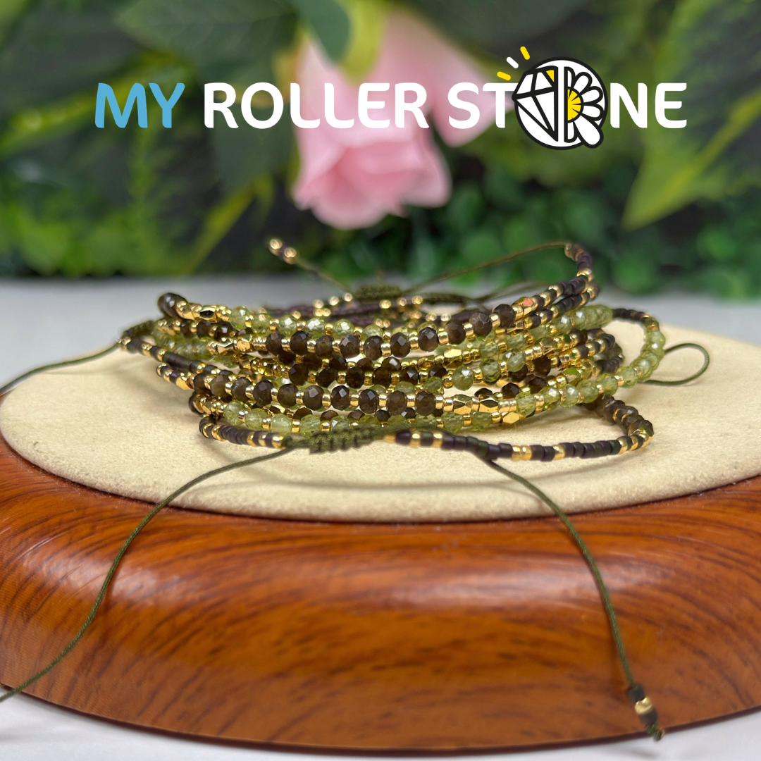 Bracelet réglable Péridot et Obsidienne dorée