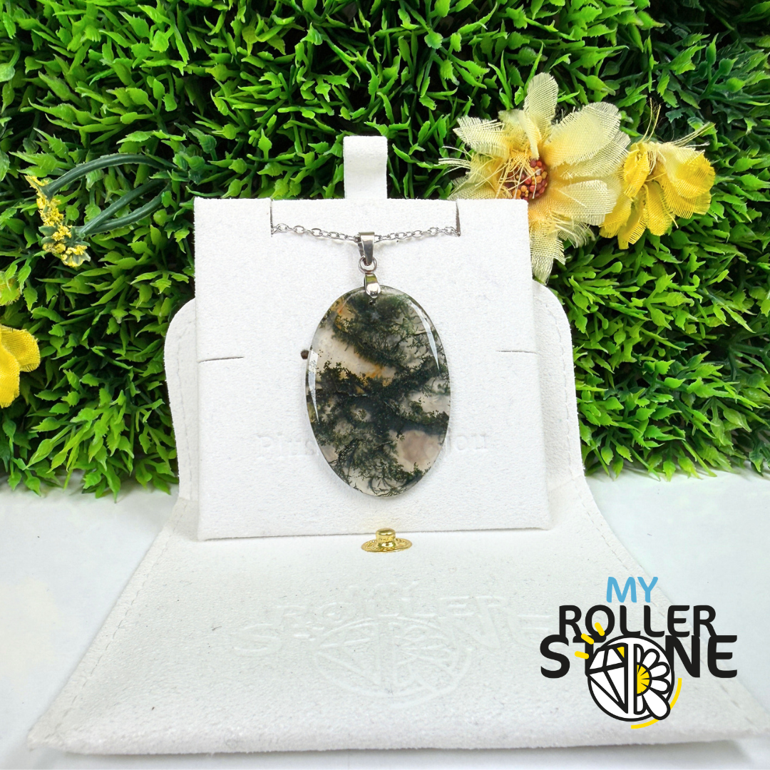 Pendentif Percé Agate Mousse Naturelle 5A