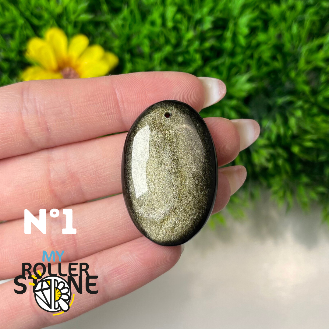 Pendentif Obsidienne dorée 5A percé