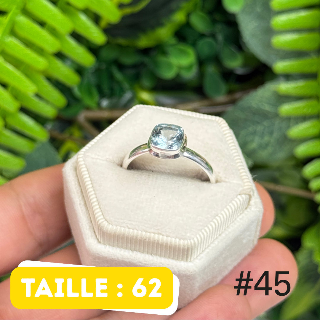 Bague argent 925 aigue-marine facettée #FR45