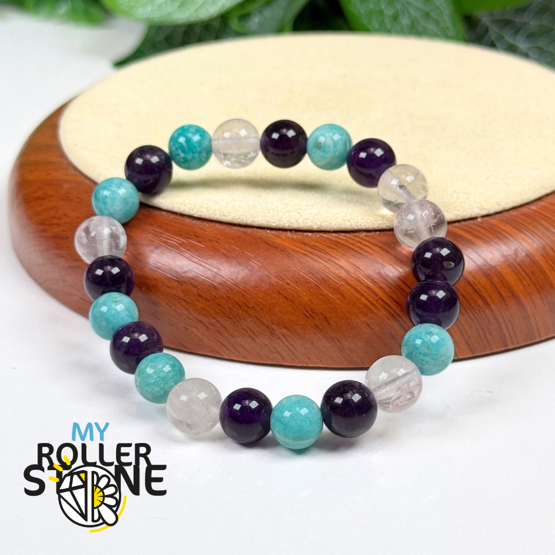 Bracelet Chemin de Vie 9 – Améthyste, Amazonite & Quartz rose