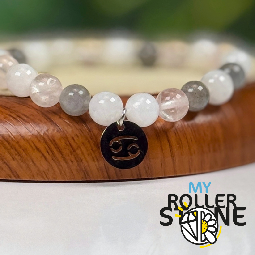 Bracelet Signe Lunaire Cancer – Pierre de lune, Quartz rose & Labradorite